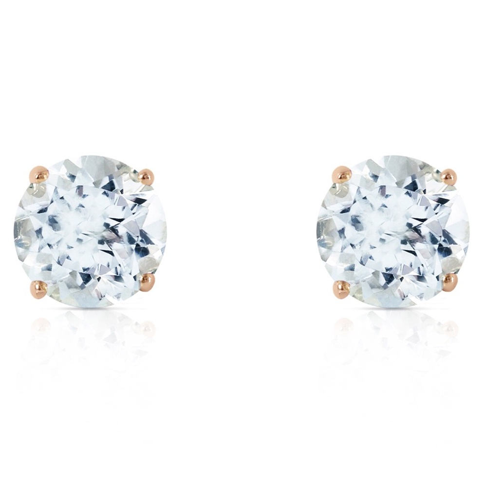 14K. GOLD STUD EARRING WITH NATURAL AQUAMARINES - Picture 2 of 3